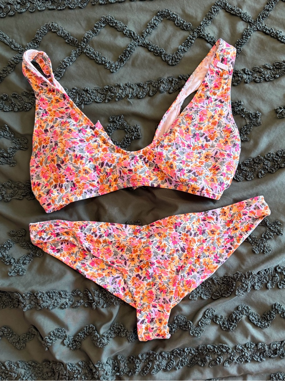 Roxy Floral Print Bikini in Pink, Orange & Purple